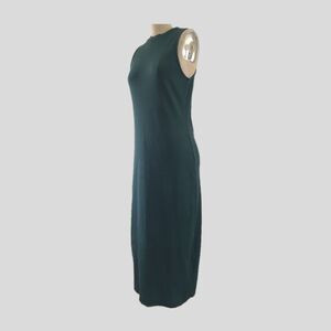 Boden Hunter Green Ribbed Stretch Knit Sleeveless Cotton High Neck Midi Dress 8